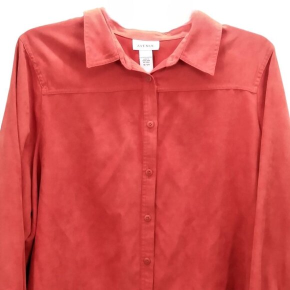 Avenue Plus Size 18/20 Top Button-Up Red Classic Long Sleeve Shirt - Picture 3 of 8